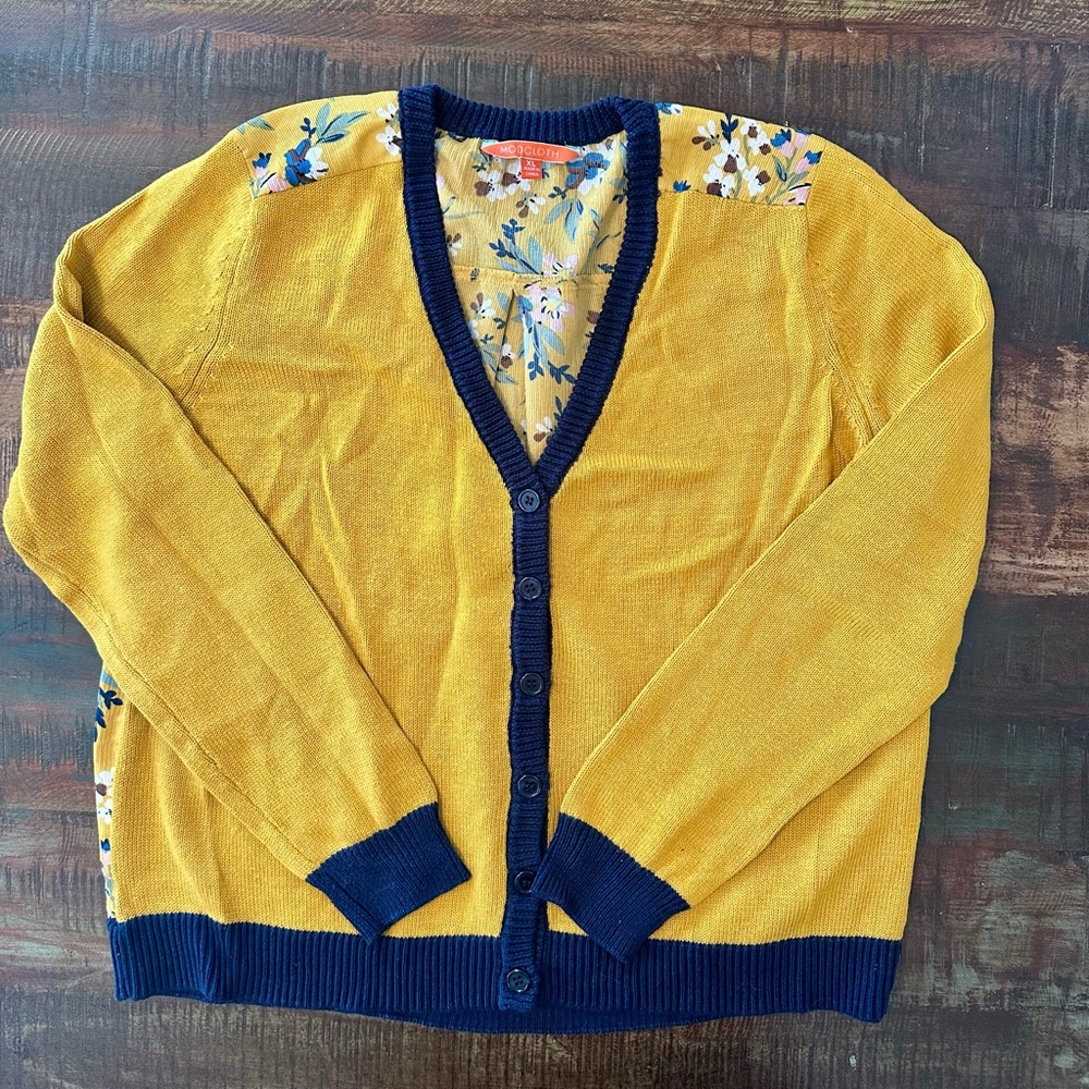 Modcloth Mustard and Navy Floral Cardigan